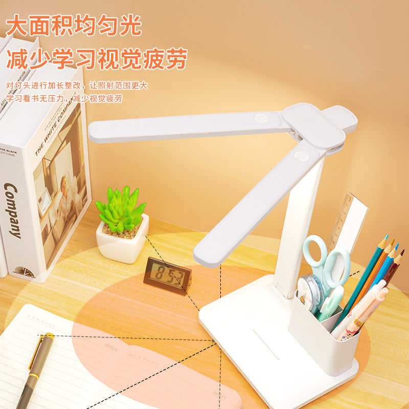Double-headed desk lamp - 3-level dimming, eye protection, rechargeable, foldable - perfect for studying, reading, writing, and dorm use