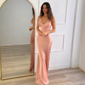 Amazon women's clothing  new arrival: elegant, luxurious, and sexy camisole maxi dress - deep v-neck, slim fit, open back