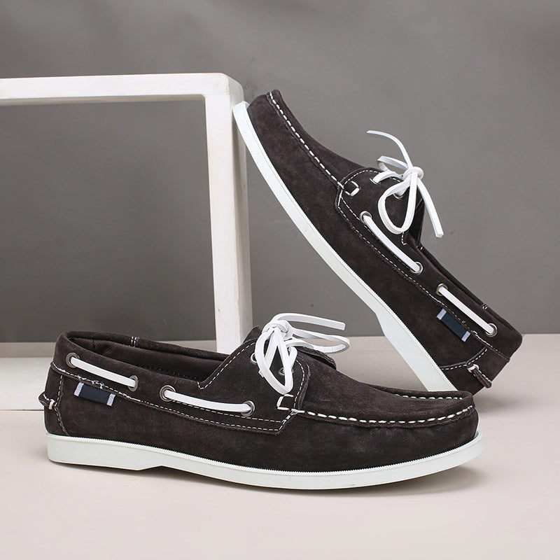 Men's casual leather shoes - lightweight, hand-stitched, plus size, classic boat shoes, old money style