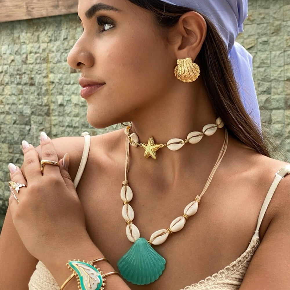 New arrival shell necklace wholesale fashion cross-border necklace bohemia beach style pendant women's double-layer design necklace