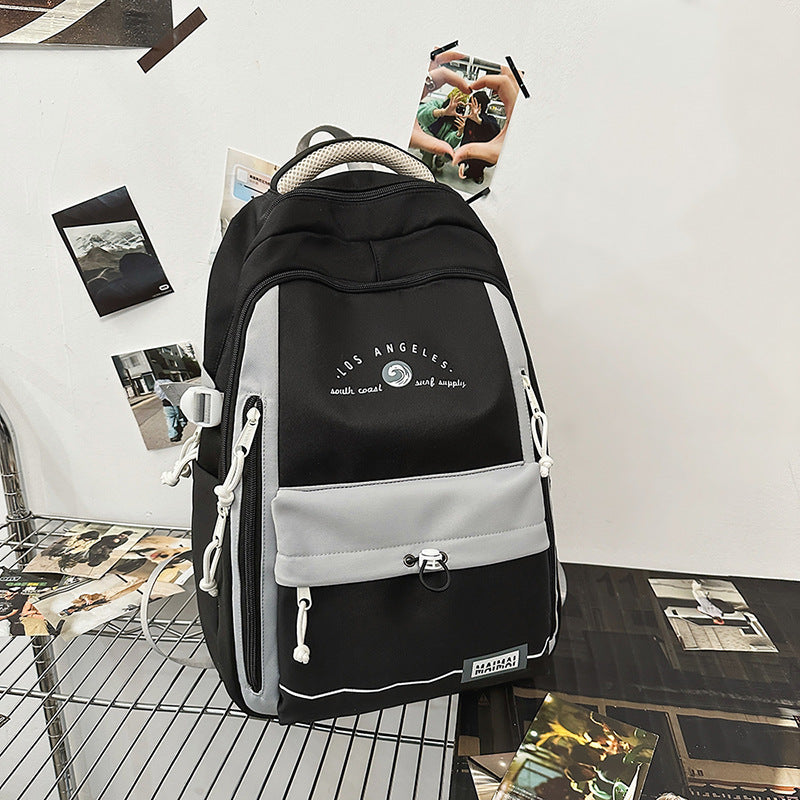 2025 new forest-inspired, high-style, large-capacity, durable, color-blocked backpack for middle and high school students, college students, and travel