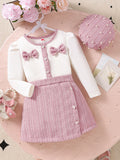 chic spring/autumn new korean style girls' chanel-inspired dress set - pink cute mini skirt three-piece outfit
