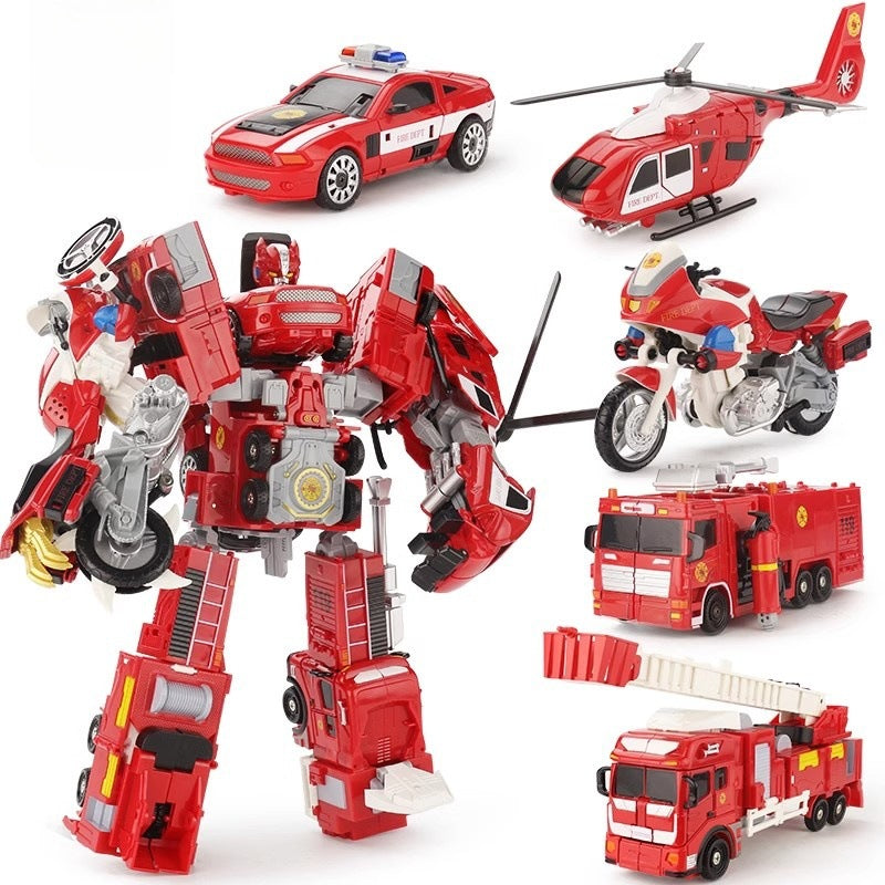 Kids' alloy transforming robot fire truck series: autobots, helicopters, police cars, and motorcycle model toys