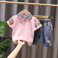 Boys' summer outfit:  new cartoon print short-sleeve two-piece fashion set for kids