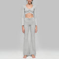New arrival cationic high elastic yoga suit shirred drapedloose loose wide leg pants sports long sleevestops women