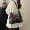 retro work clothing soft leather women's bag classy large capacity shoulder bag maillard style multifunctional backpack women