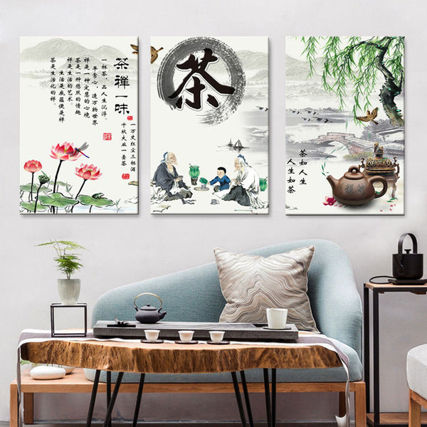 Tea room wall decoration painting tea shop background wall tea ceremony zen tea culture tea house mural tea house tea house hanging painting