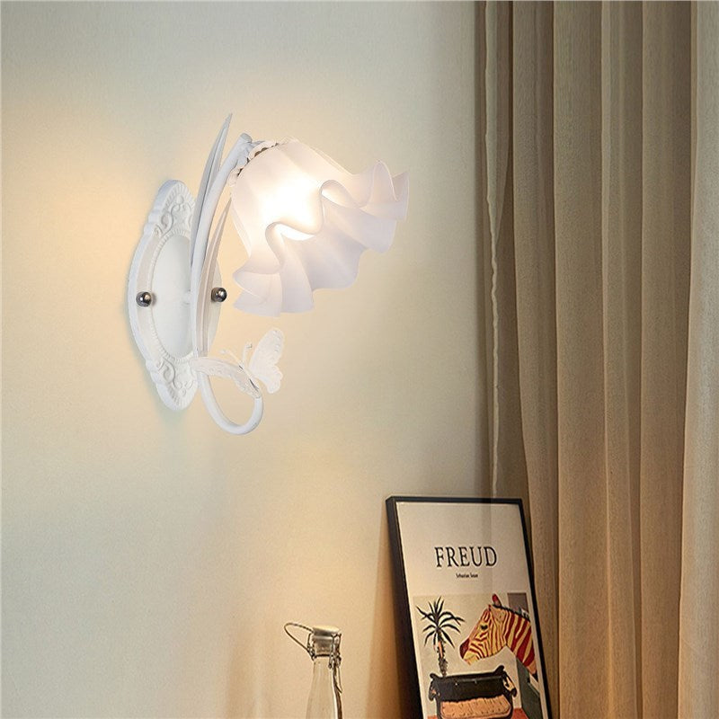 Butterfly lantern wall lamp - french retro style - living room, bedroom, bedside wall sconce - exquisite lacquered iron art