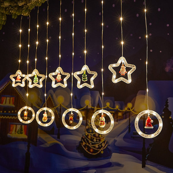 Lightning 5 indoor LED Christmas curtain lights Santa Claus cartoon shape room layout window decoration lights