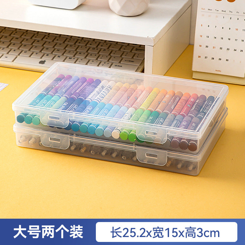 Plastic desktop drawer stationery storage box with lid pencil case can be stacked transparent document book marker storage box