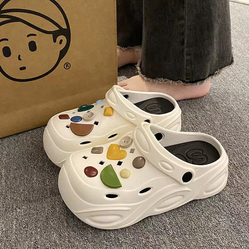 Evathick sole crocs women's summer outwearnon-slip2024new arrival stomping on shit beach baotou half cool slippers
