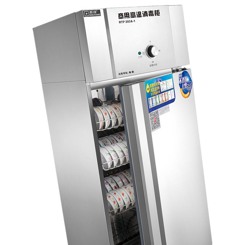Large double-door vertical dish sterilizer cabinet for school cafeterias, high-capacity stainless steel dishwashing cabinet, food-grade