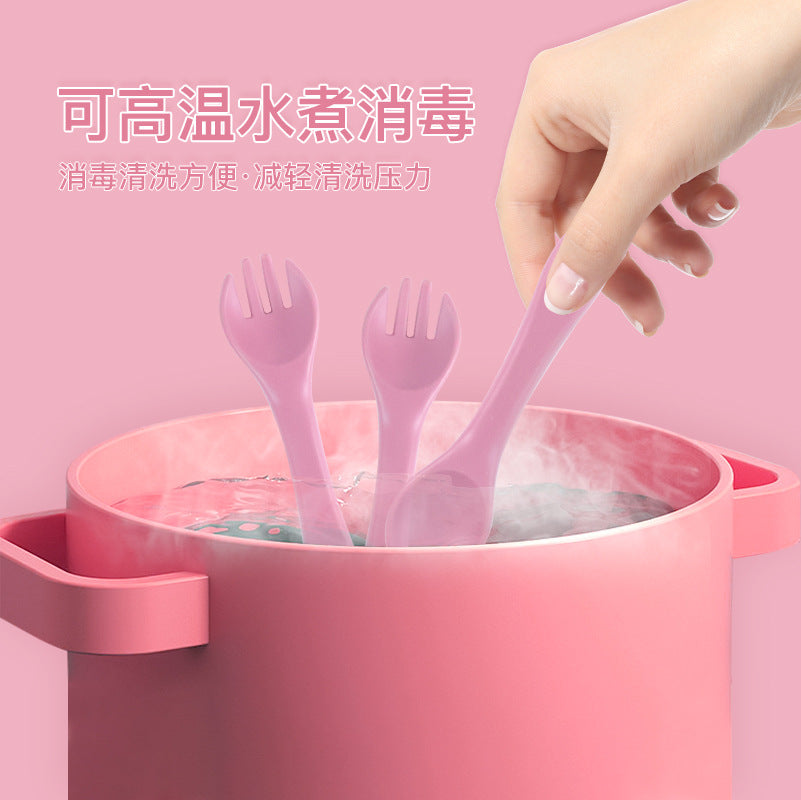 Children's fork and spoon Silicone soft spoon Baby independent eating training spoon Straight handle fork and spoon set Supplementary food feeding tableware