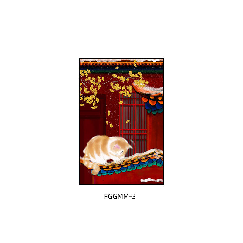 Palace Museum painting Chinese hotel restaurant private room box antique red decorative painting hotel living room cat mural