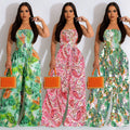 X6287 cross-border   fashion women's floral print sleeveless collarless pants jumpsuit