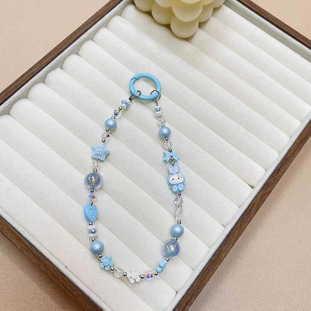 Creative cartoon kt rabbit alloy chain mobile phone lanyard wrist new diy handmade beaded crystal star bag pendant