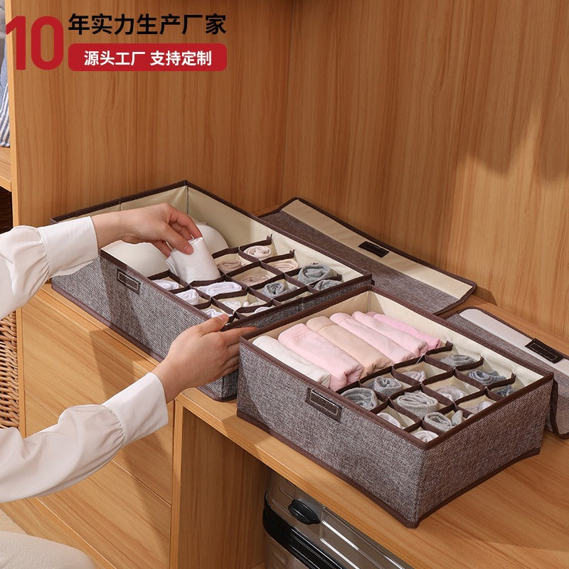 Home cotton and linen underwear storage box sub-format underwear finishing box desktop cosmetics sub-grid covered storage box
