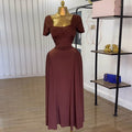 European and american cross-border women's fashion:  summer new arrival - elegant solid color square neck high-waisted a-line short sleeve midi dress