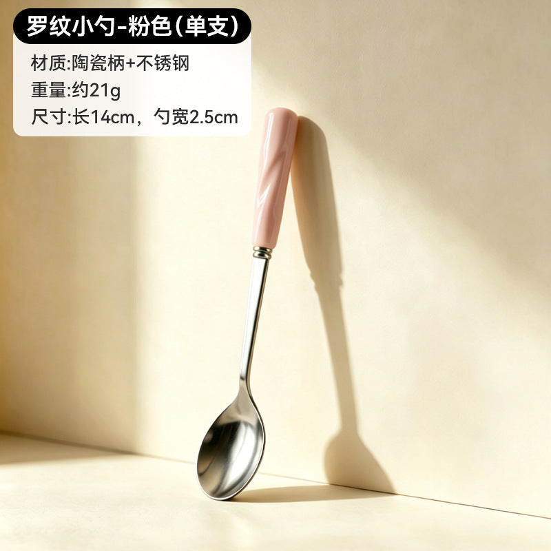304 food grade stainless steel twisted fruit fork set creative colorful storage cup ceramic cup holder wholesale