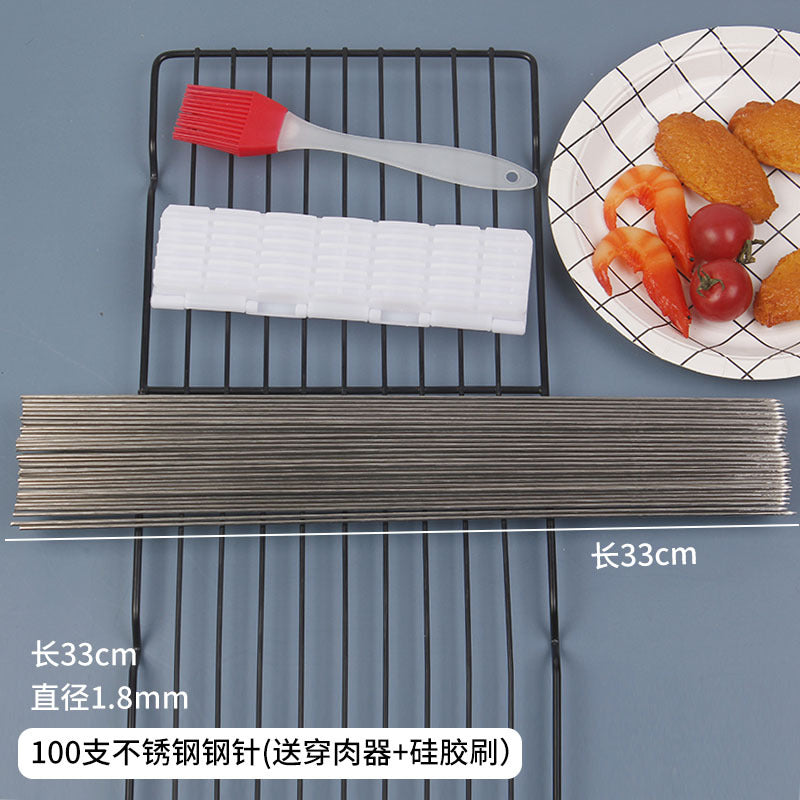 Bbq skewer net clip bbq needle mutton skewers barbecue tools supplies clip outdoor steel needle iron drill gloves accessories