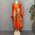 Faux silk printed loose fit plus size women's african style batwing sleeve maxi dress