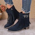 Export 34-43 size fall and winter tassel boots cross-border plus size women's boots round toe easiest for match rubber bottomnon-slip soft bottom shoes