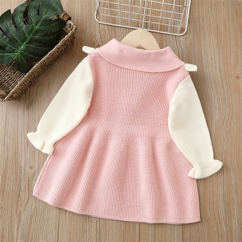 Girls' knit dress -  autumn/winter new arrival - collared bow knit dress for baby girls and toddlers