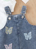 Children's clothing cross-border european and american girls white short-sleeved t-shirt + blue suspender skirt two-piece set
