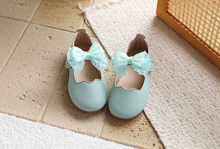 new girls' flats: lace-trimmed, big bow, soft-soled first walker shoes for toddlers - solid color princess style