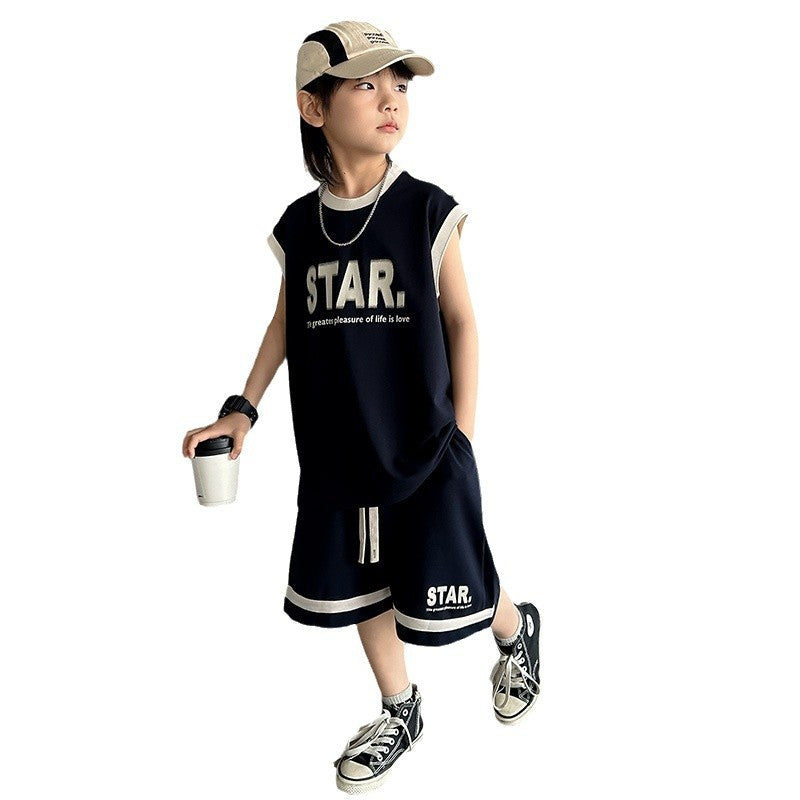 Boys' sleeveless summer outfit  new kids' summer vest basketball tracksuit summer style big kids' boys' clothing