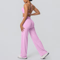 Sexy suspender back high waist hip lifting loosestraight-leg sports pants suit quick-drying running yoga fitness wear for women