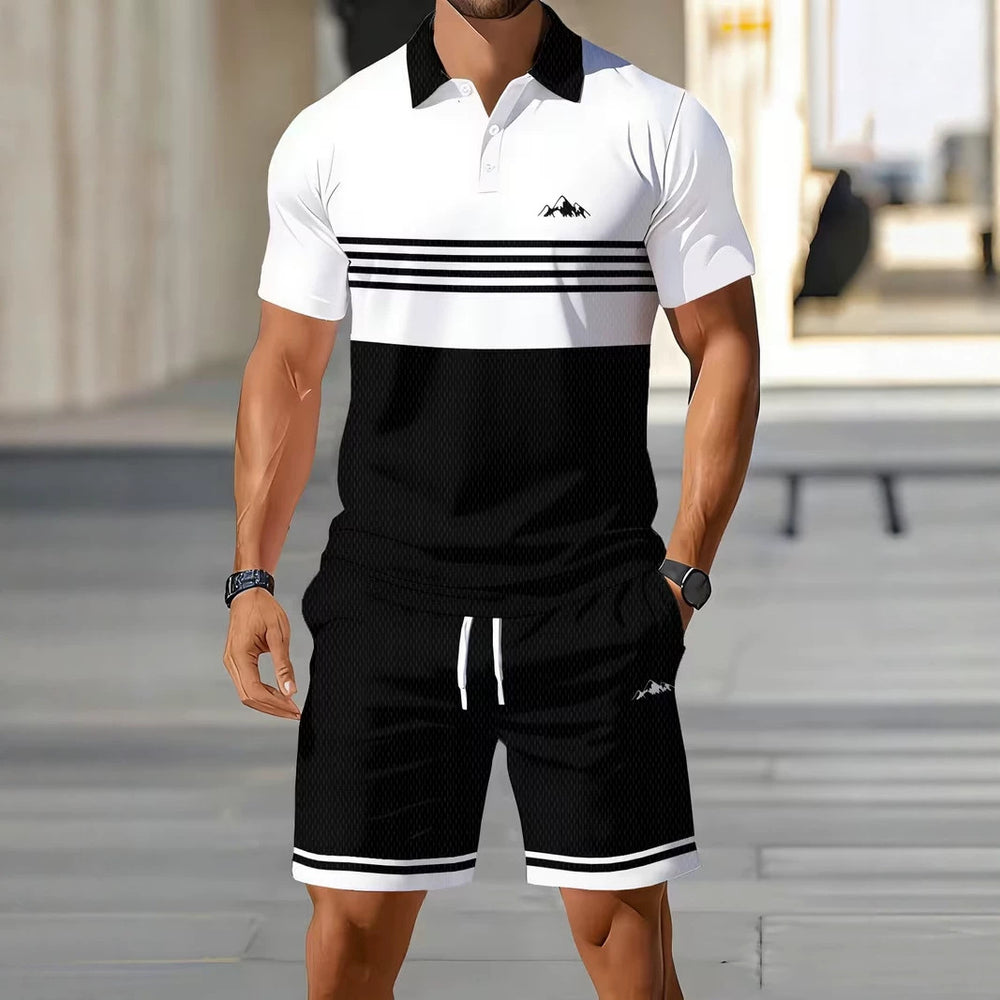 hot-selling men's polo shirt set, new summer two-piece casual short-sleeve and shorts set, dropshipping available