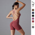 fashion butt lift high elastic tight fitness sports yoga wear cross back no embarrassing line shorts jumpsuit