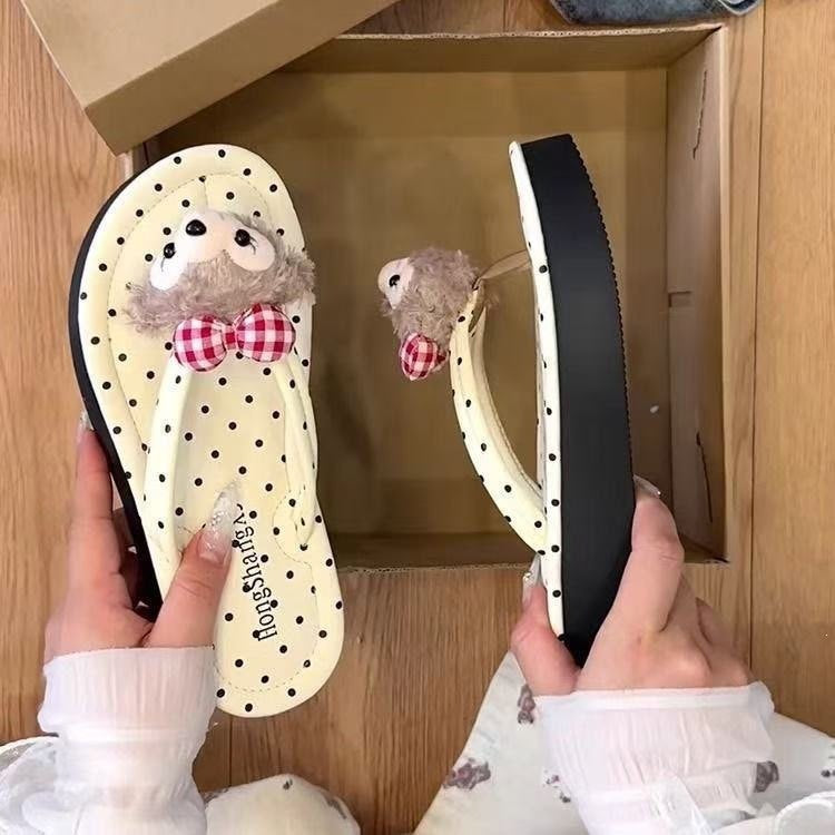 2026 summer new polka dot platform flip-flops - women's trendy, outdoor, non-slip, sweat-proof beach vacation sandals