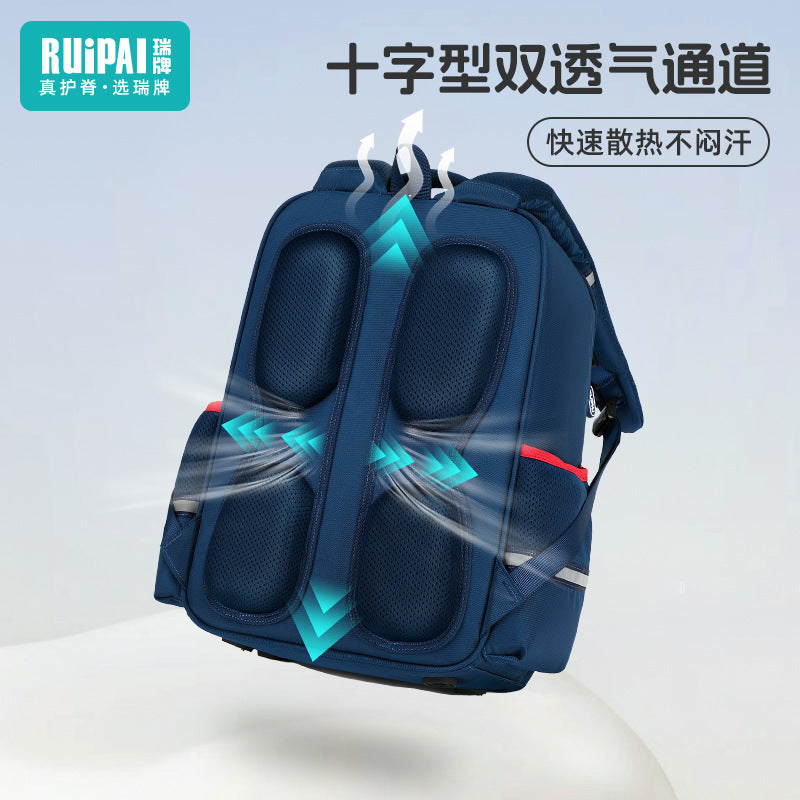 Rui brand schoolbag for primary school students in grades 3-6, ultra-lightweight burden reduction, water-proof children's spine school bag, backpack.
