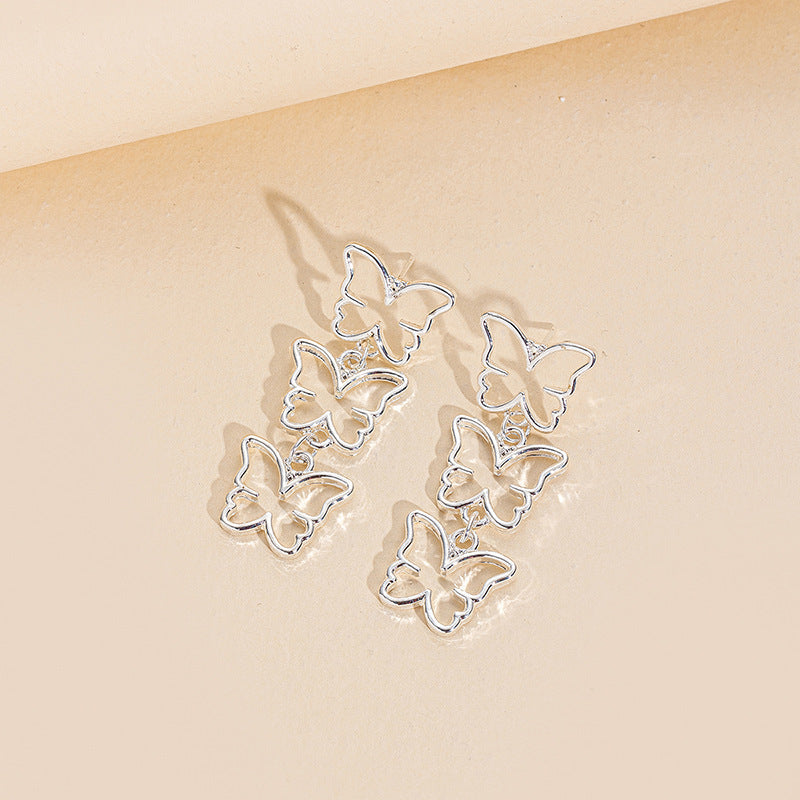 2024 new cross-border e-commerce jewelry alloy butterfly earrings, fashionable and versatile stud earrings, exquisite women's tassel dangle earrings