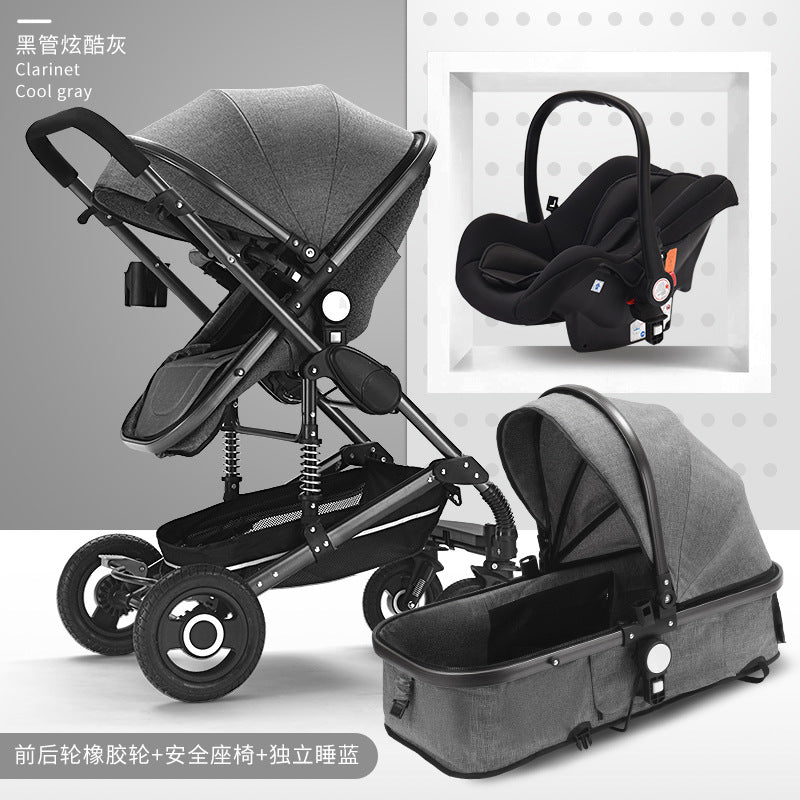 Baby stroller, 2-way high view, convertible (sitting/reclining), lightweight, foldable, shock-absorbing, newborn infant toddler pushchair