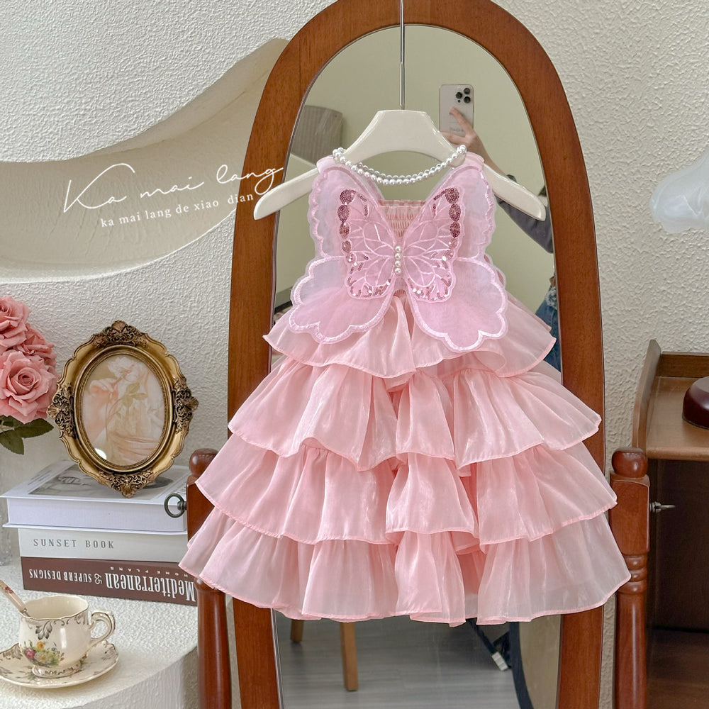 Girls' dress  summer new style chic butterfly wing super fairy cake dress