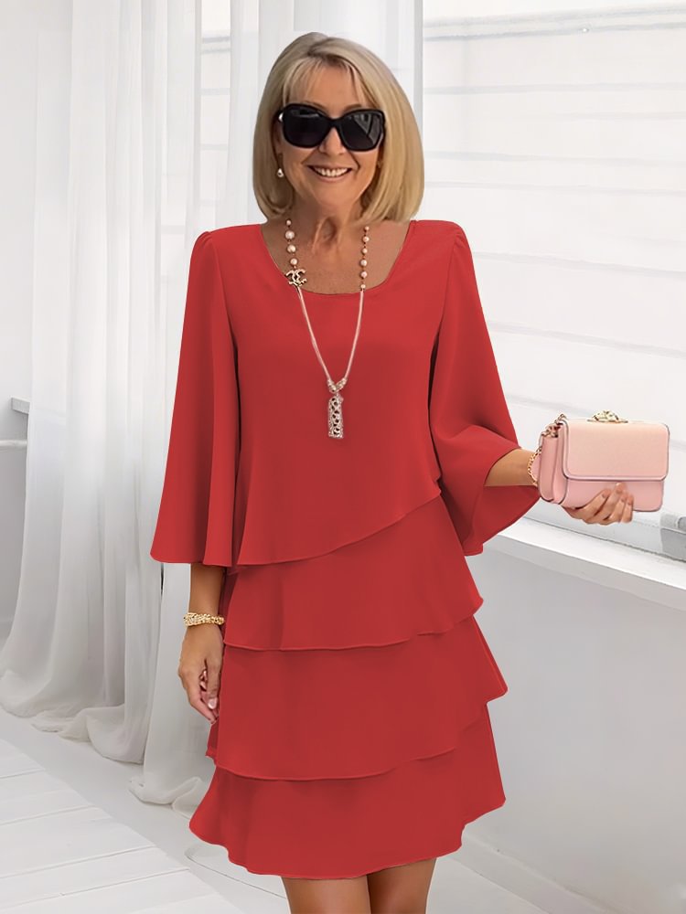 2025 new amazon foreign trade spring/summer fashion cake dress women's elegant loose slimming round neck dress
