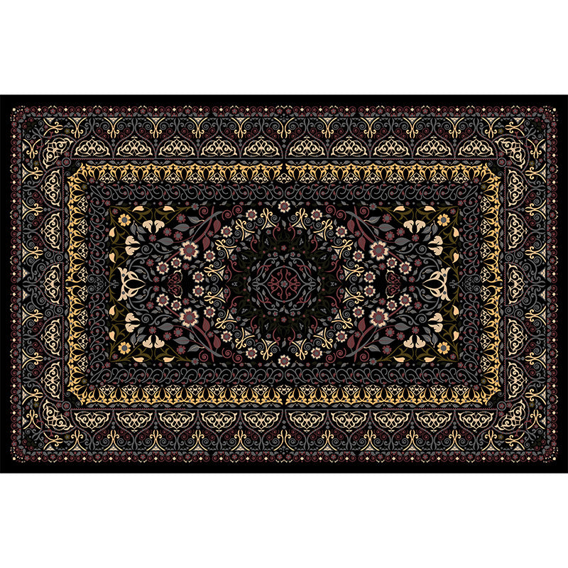 Carpet living room persian retro high-end no-wash and wipeable bedside bedroom carpet full large area black cross-border