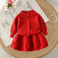 Girls' autumn outfit : new sweet bow knitted sweater and skirt two-piece set for kids
