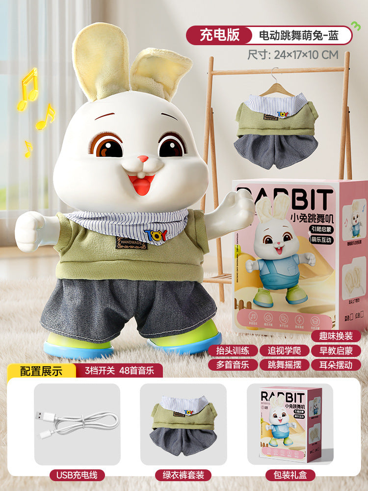Baby educational early learning electric singing and dancing lucky rabbit dress-up cute bunny musical infant head control training toy