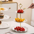 European-style embossed ceramic double-layer serving tray - perfect for home, snacks, desserts, cakes, creative wedding decor, living room, and pastry presentation