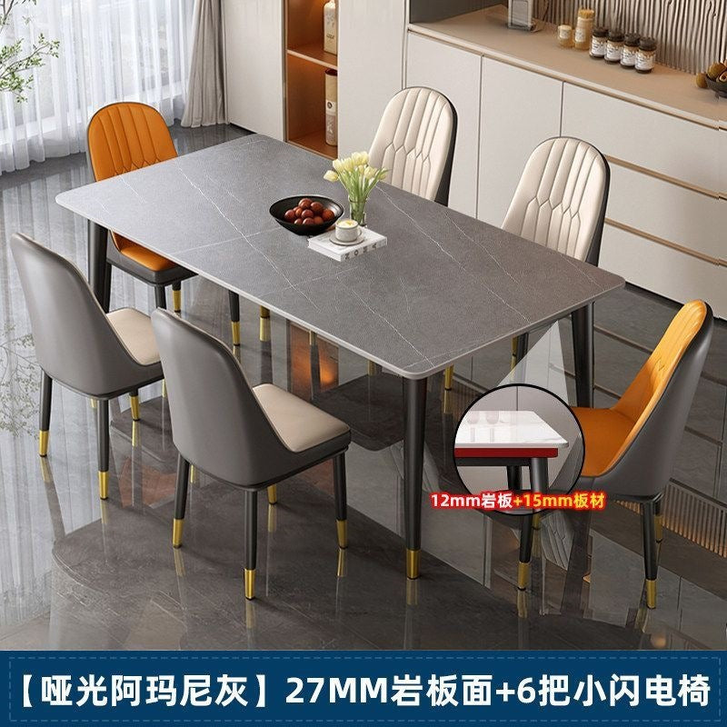 Rock slab dining table and chair combination rectangular for home small apartment medieval style modern casual rental house dining table