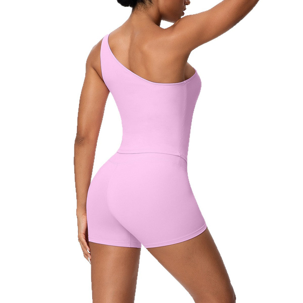 Sexy one-shoulder open-back activewear set: high-waisted, butt-lifting, compression yoga outfit - quick-dry running & fitness apparel