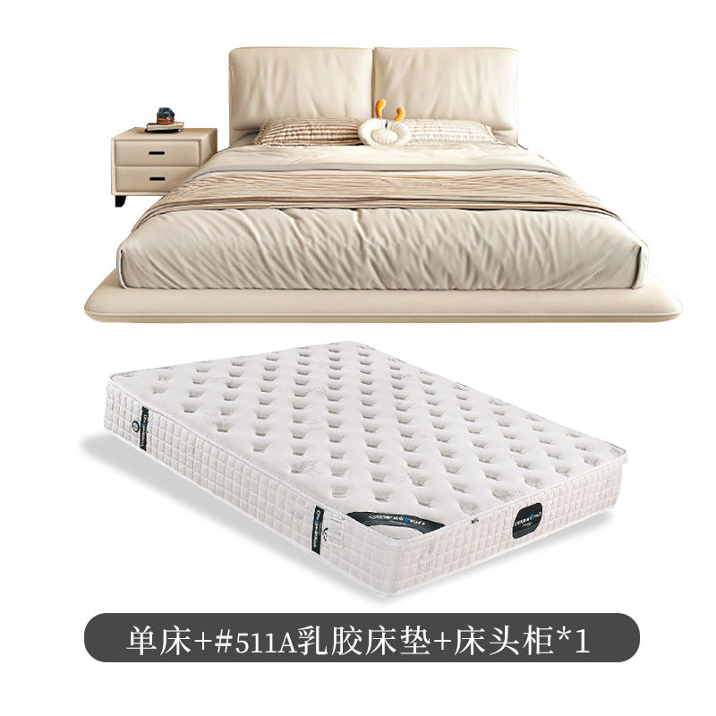 Italian minimalist floating bed - modern cream style with elephant ear design, suspended nappa leather double bed for master bedroom
