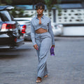 European and american style women's fall  new collection: sweet & fresh turn-down collar long sleeve cropped shirt and high-waisted straight-leg pants two-piece set