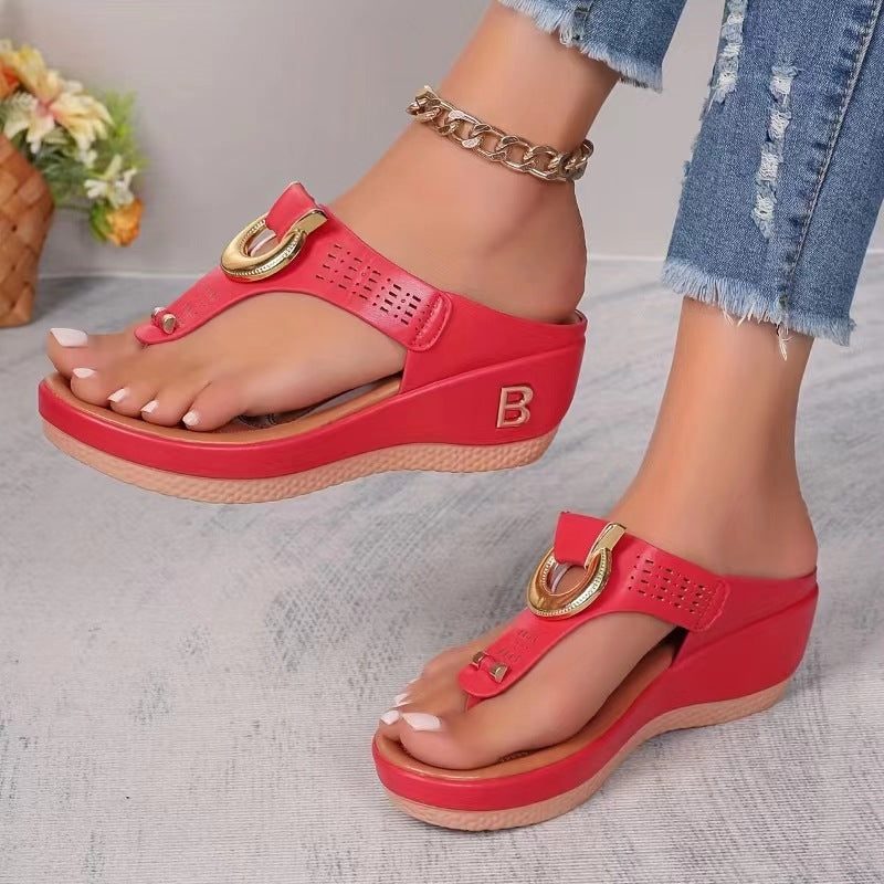foreign trade plus size women's slippers fashionsummernew arrival beach flip-flops wedge heel round toe sandals ready stock wholesale