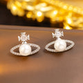 [titanium steel] hot-selling queen mother saturn pearl necklace women's earrings niche style classy light luxury sweater chain jewelry