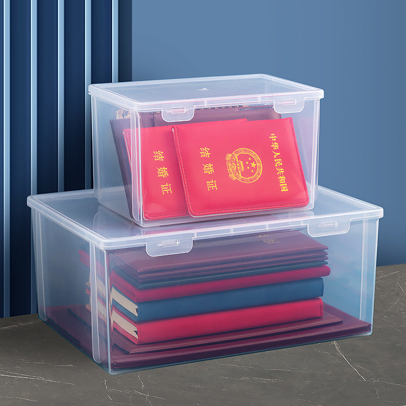 Office desktop storage box, transparent plastic with lid, book certificate storage box, test paper a5a4 file storage box.